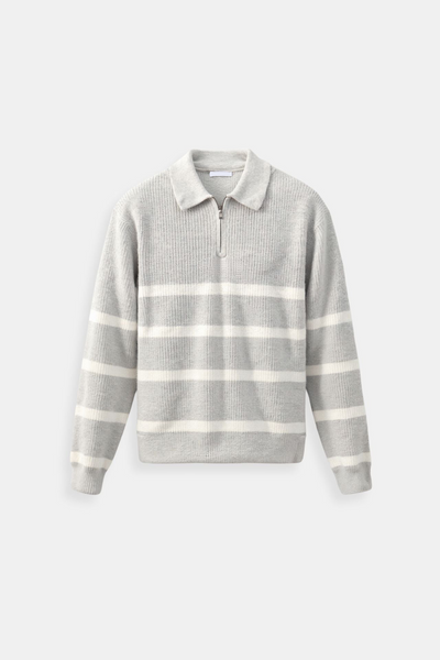 Polo Pullover - Gestreifter Polo-Pullover mit Viertel-Reißverschluss für Männer