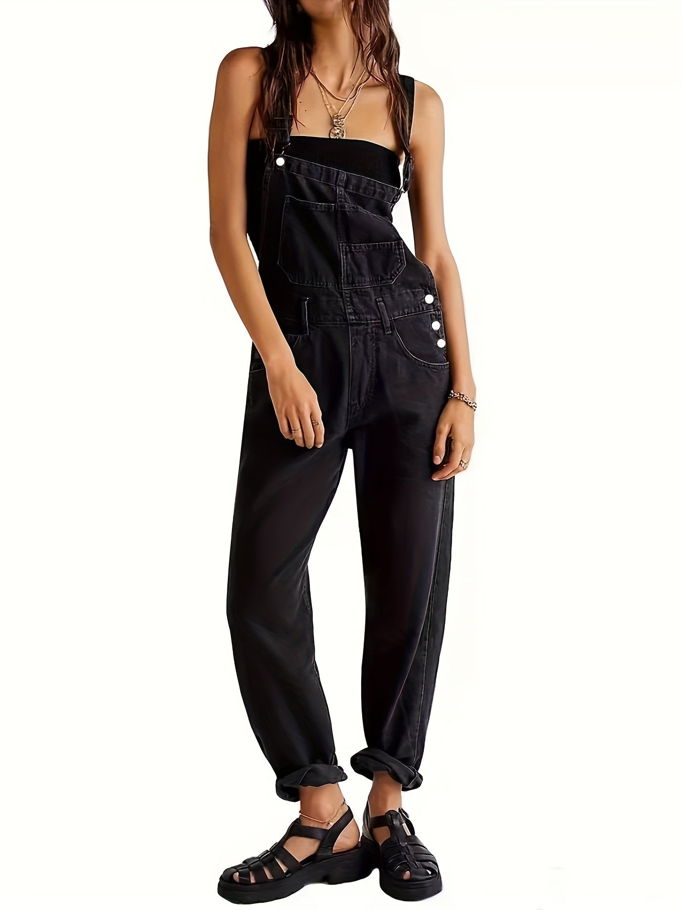Latzhose - Loose Fit - Straight Leg - Denim Dungarees - Jumpsuit Denim für Frauen