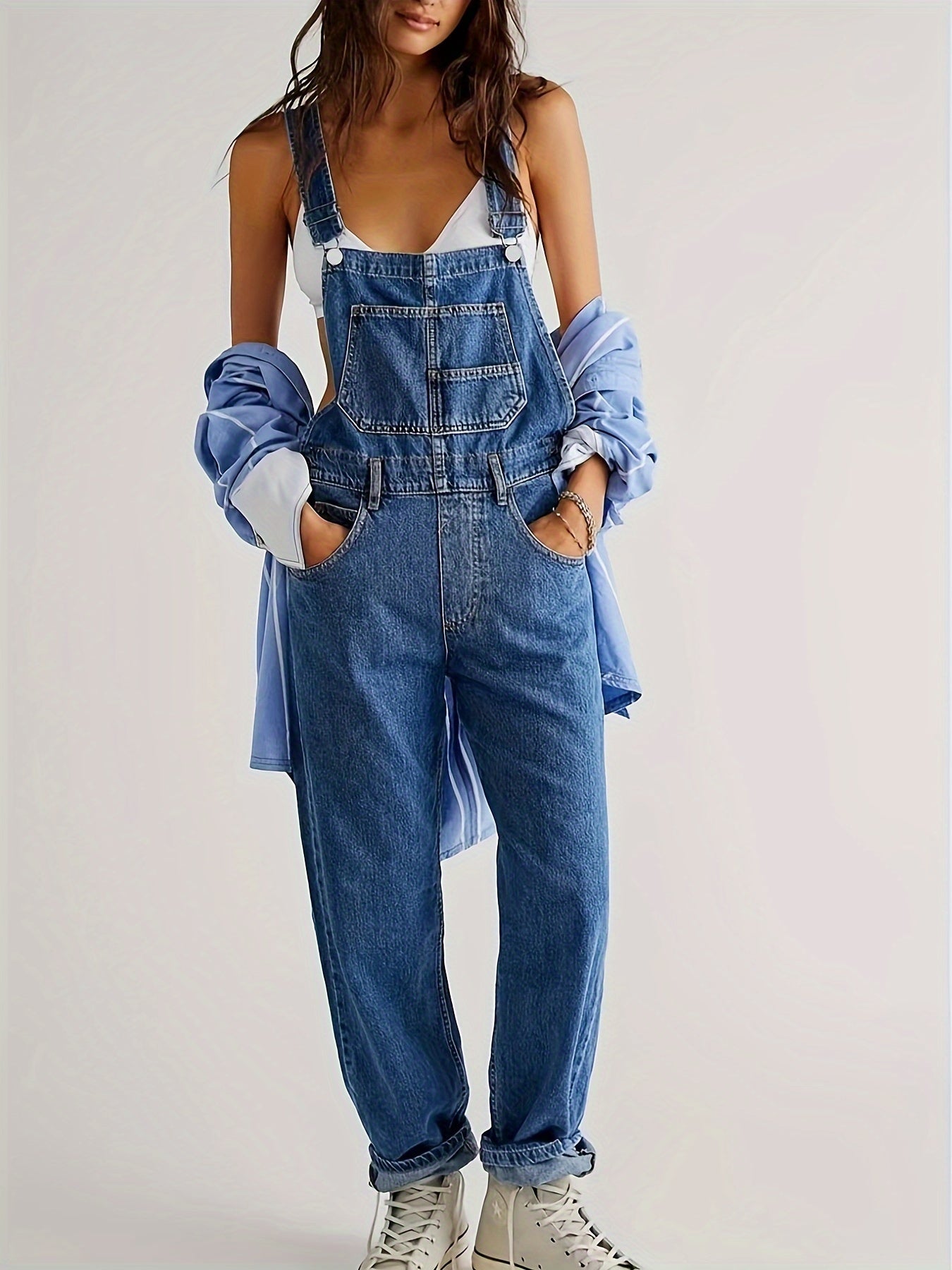 Latzhose - Loose Fit - Straight Leg - Denim Dungarees - Jumpsuit Denim für Frauen