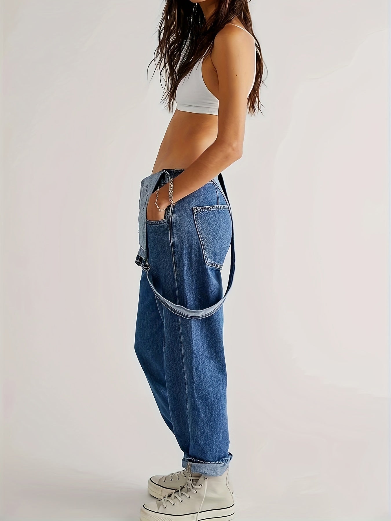 Latzhose - Loose Fit - Straight Leg - Denim Dungarees - Jumpsuit Denim für Frauen