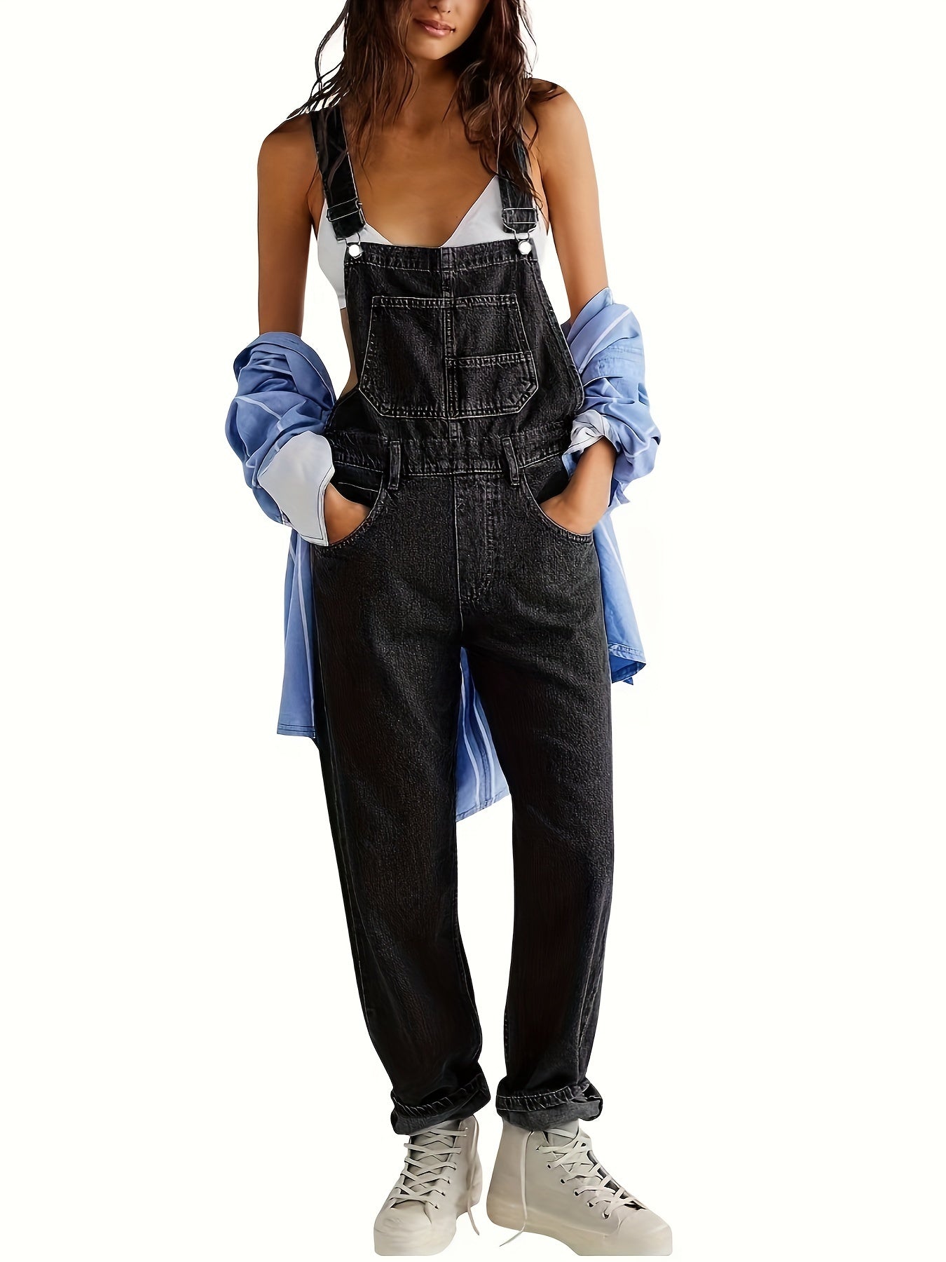 Latzhose - Loose Fit - Straight Leg - Denim Dungarees - Jumpsuit Denim für Frauen