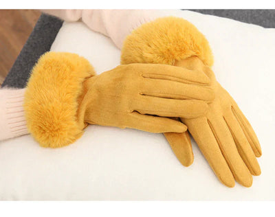 Pelzgefütterte Handschuhe - Warme Kunstpelz-Samt-Winterhandschuhe für Frauen