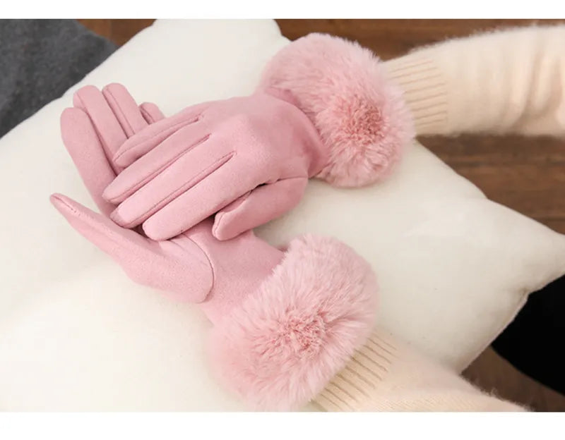 Pelzgefütterte Handschuhe - Warme Kunstpelz-Samt-Winterhandschuhe für Frauen