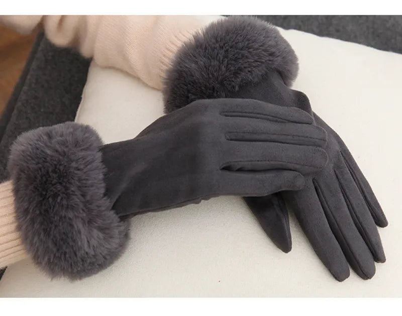 Pelzgefütterte Handschuhe - Warme Kunstpelz-Samt-Winterhandschuhe für Frauen