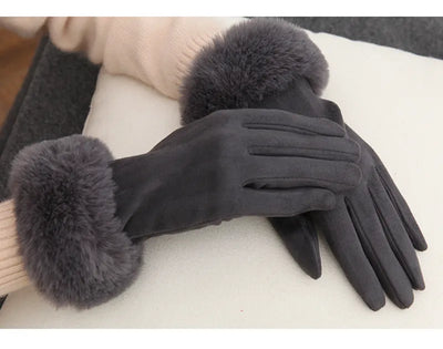 Pelzgefütterte Handschuhe - Warme Kunstpelz-Samt-Winterhandschuhe für Frauen