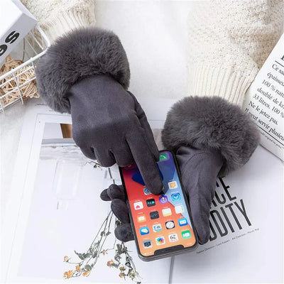 Pelzgefütterte Handschuhe - Warme Kunstpelz-Samt-Winterhandschuhe für Frauen