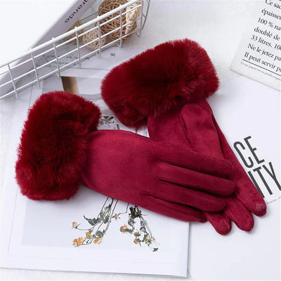 Pelzgefütterte Handschuhe - Warme Kunstpelz-Samt-Winterhandschuhe für Frauen
