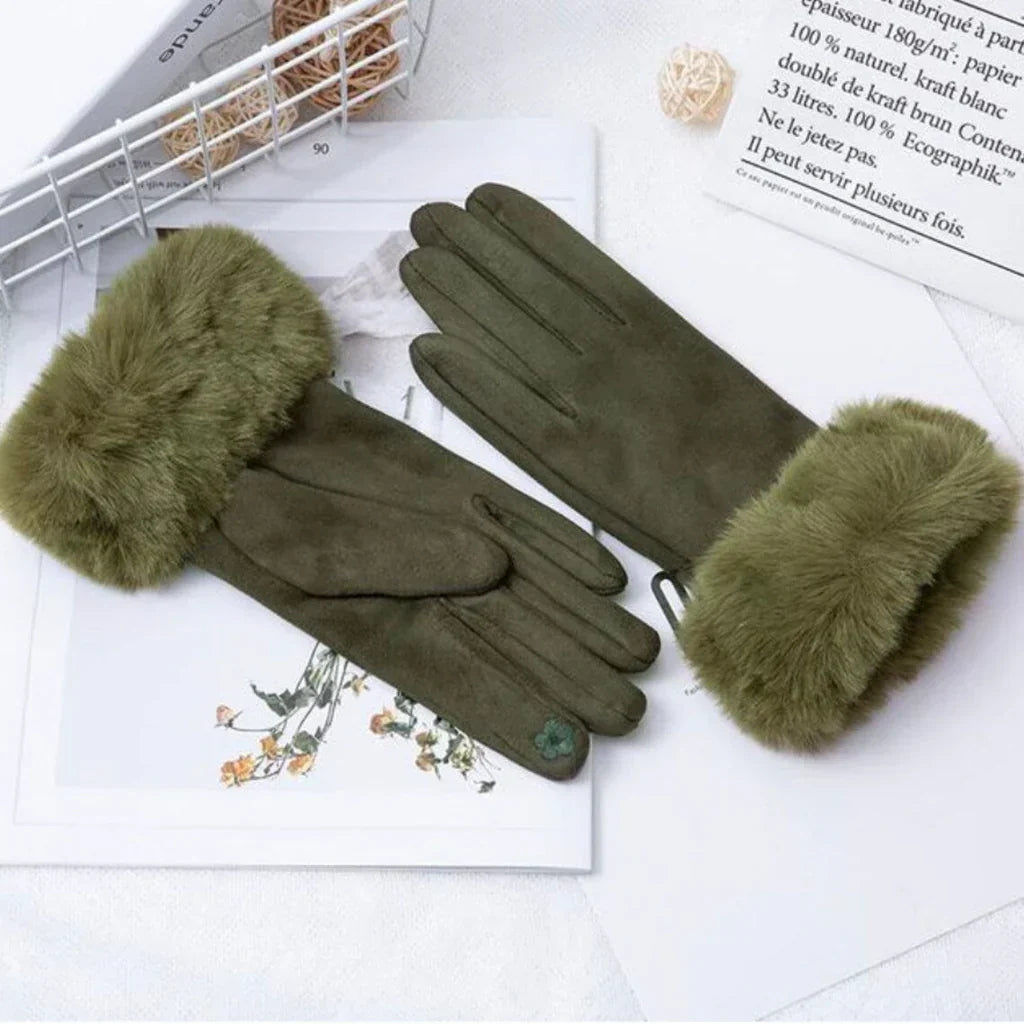 Pelzgefütterte Handschuhe - Warme Kunstpelz-Samt-Winterhandschuhe für Frauen