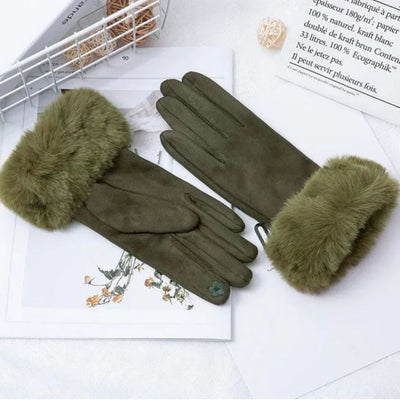 Pelzgefütterte Handschuhe - Warme Kunstpelz-Samt-Winterhandschuhe für Frauen