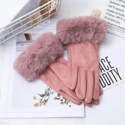 Pelzgefütterte Handschuhe - Warme Kunstpelz-Samt-Winterhandschuhe für Frauen