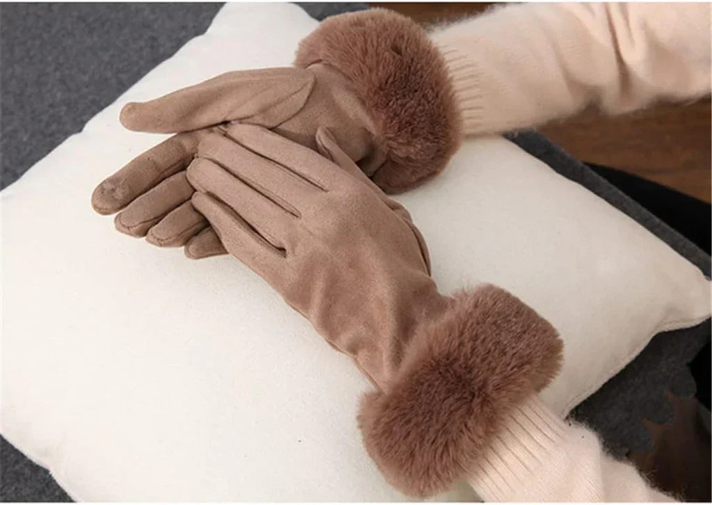 Pelzgefütterte Handschuhe - Warme Kunstpelz-Samt-Winterhandschuhe für Frauen