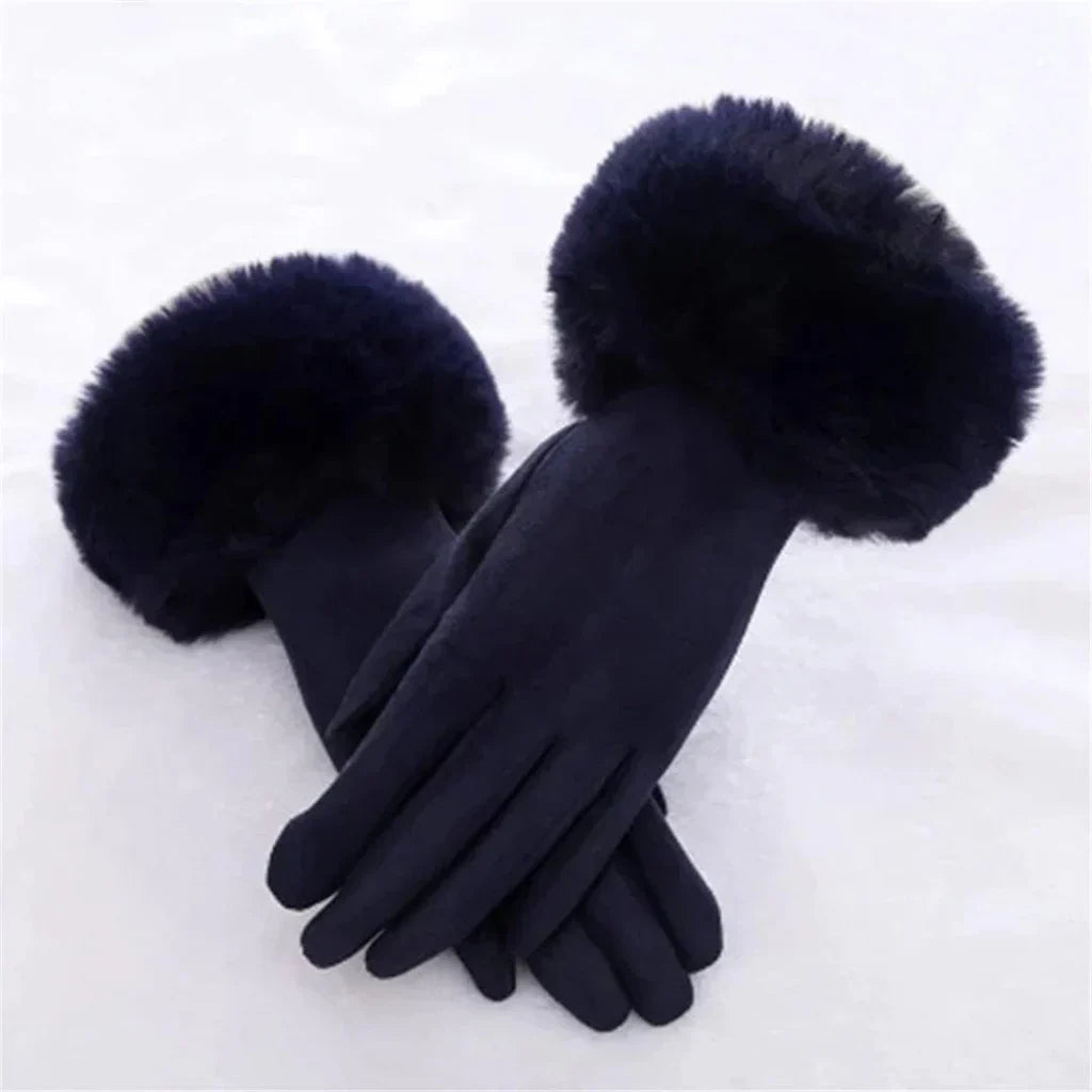 Pelzgefütterte Handschuhe - Warme Kunstpelz-Samt-Winterhandschuhe für Frauen