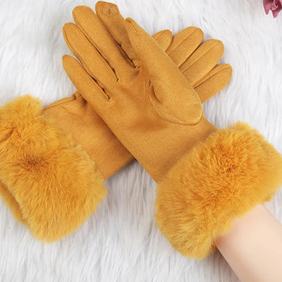 Pelzgefütterte Handschuhe - Warme Kunstpelz-Samt-Winterhandschuhe für Frauen