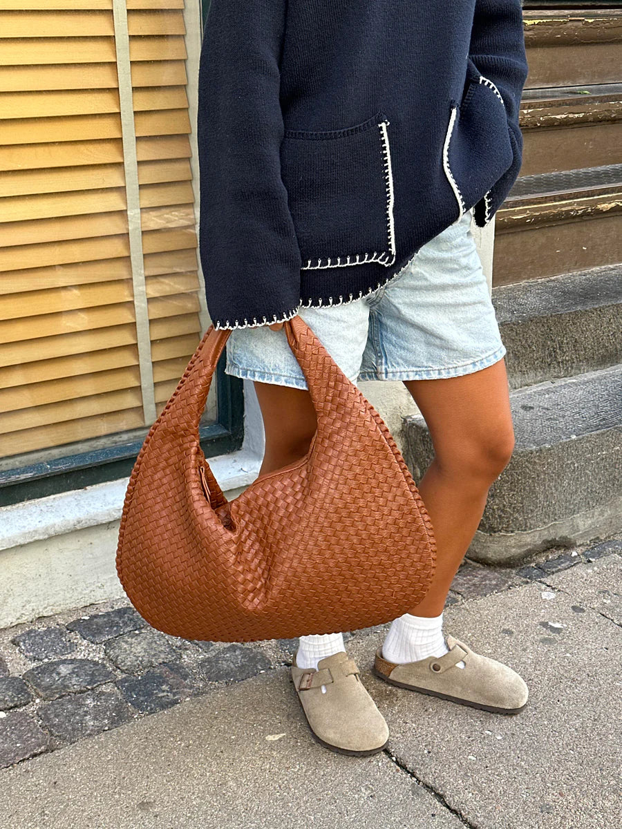 Geflochtene Lederhandtasche - Umhängetasche aus veganem Leder für Frauen