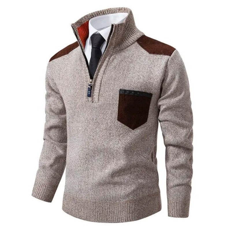Herren-Pullover mit halbem Reißverschluss – warm – gestrickt – Pullover mit Viertelreißverschluss – Pullover mit halbem Reißverschluss für Männer