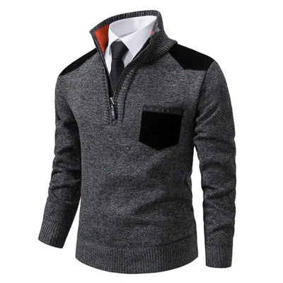 Herren-Pullover mit halbem Reißverschluss – warm – gestrickt – Pullover mit Viertelreißverschluss – Pullover mit halbem Reißverschluss für Männer