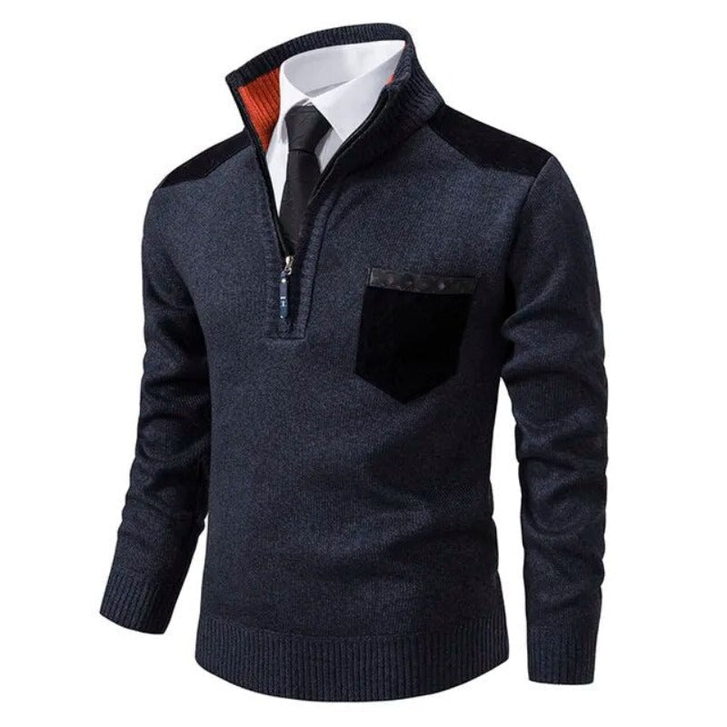 Herren-Pullover mit halbem Reißverschluss – warm – gestrickt – Pullover mit Viertelreißverschluss – Pullover mit halbem Reißverschluss für Männer