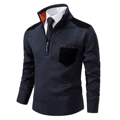 Herren-Pullover mit halbem Reißverschluss – warm – gestrickt – Pullover mit Viertelreißverschluss – Pullover mit halbem Reißverschluss für Männer