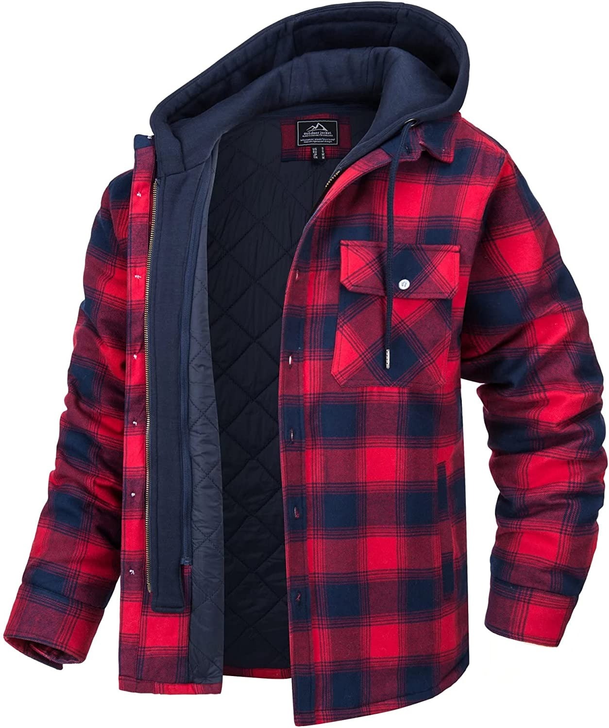 Kapuzenjacke – Herren-Kapuzenjacke mit Karomuster und durchgestepptem Reißverschluss