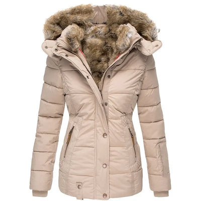Winterjacke – Wintermantel für Damen mit Kapuze und Fellfutter