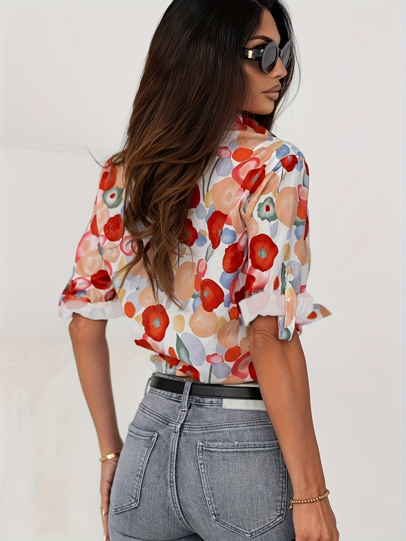 Bluse mit Blumenmuster | Langarm | Mit Kragen | Blümchenhemd | Damenhemd mit Knöpfen