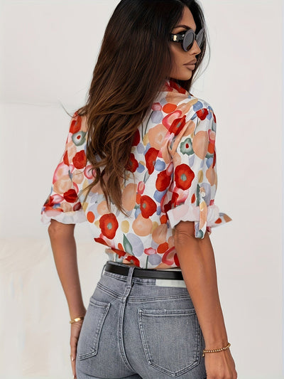 Bluse mit Blumenmuster | Langarm | Mit Kragen | Blümchenhemd | Damenhemd mit Knöpfen