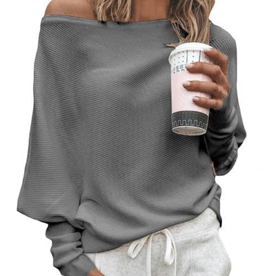 Off-Shoulder Pullover - Batwing - Langarm - Strickpullover - Damenpullover