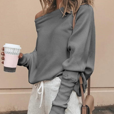 Off-Shoulder Pullover - Batwing - Langarm - Strickpullover - Damenpullover