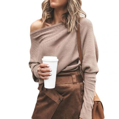 Off-Shoulder Pullover - Batwing - Langarm - Strickpullover - Damenpullover