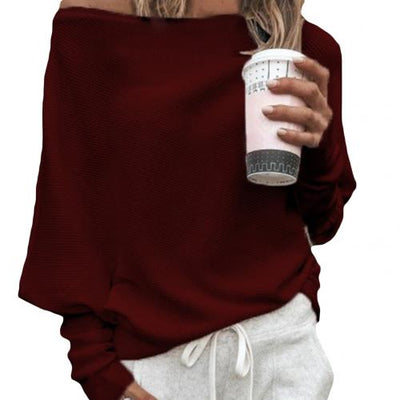 Off-Shoulder Pullover - Batwing - Langarm - Strickpullover - Damenpullover