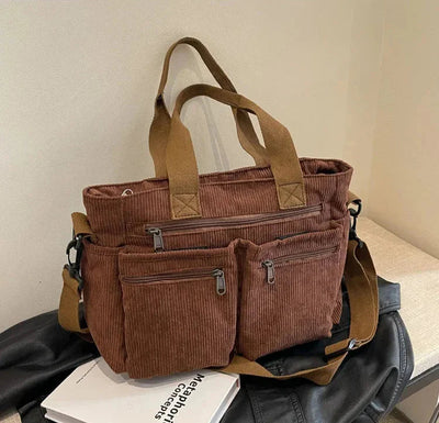 Corduroy Bag - Damen Umhängetasche mit mehreren Taschen und langem Riemen