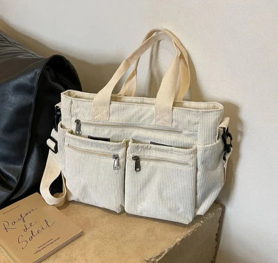 Corduroy Bag - Damen Umhängetasche mit mehreren Taschen und langem Riemen