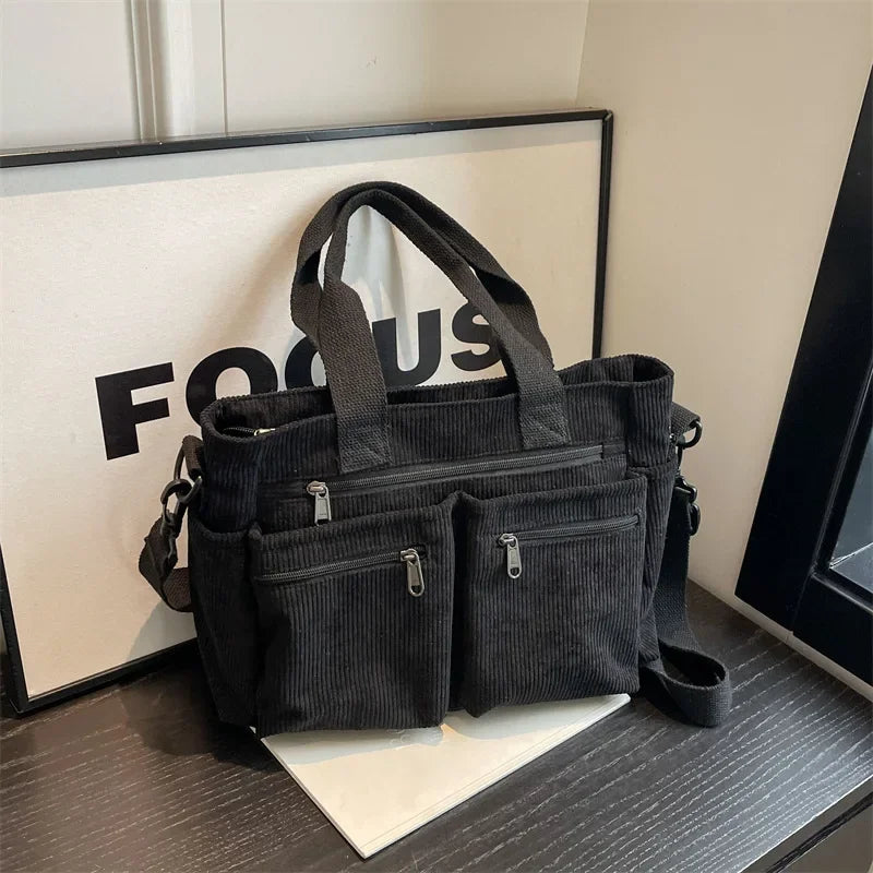 Corduroy Bag - Damen Umhängetasche mit mehreren Taschen und langem Riemen