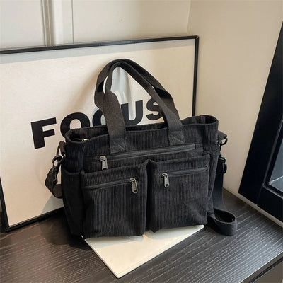 Corduroy Bag - Damen Umhängetasche mit mehreren Taschen und langem Riemen