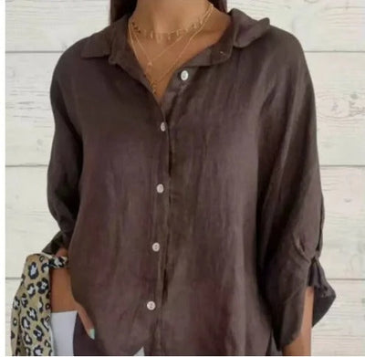Leinenhemd – Leichte, langärmelige Bluse mit Knöpfen für Damen für den Sommer