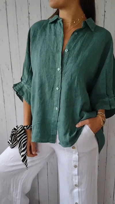 Leinenhemd – Leichte, langärmelige Bluse mit Knöpfen für Damen für den Sommer