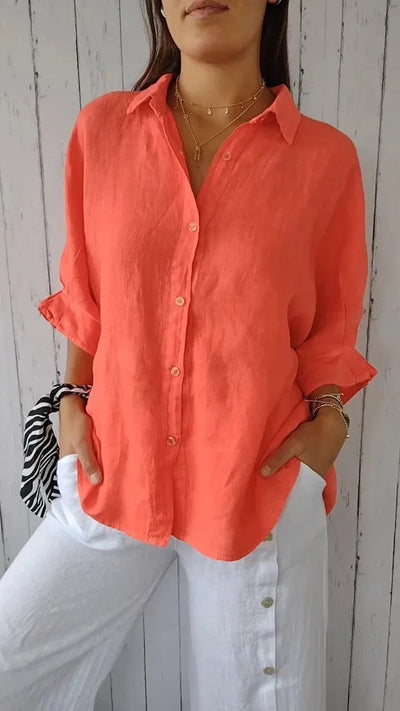 Leinenhemd – Leichte, langärmelige Bluse mit Knöpfen für Damen für den Sommer