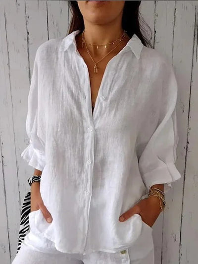Leinenhemd – Leichte, langärmelige Bluse mit Knöpfen für Damen für den Sommer