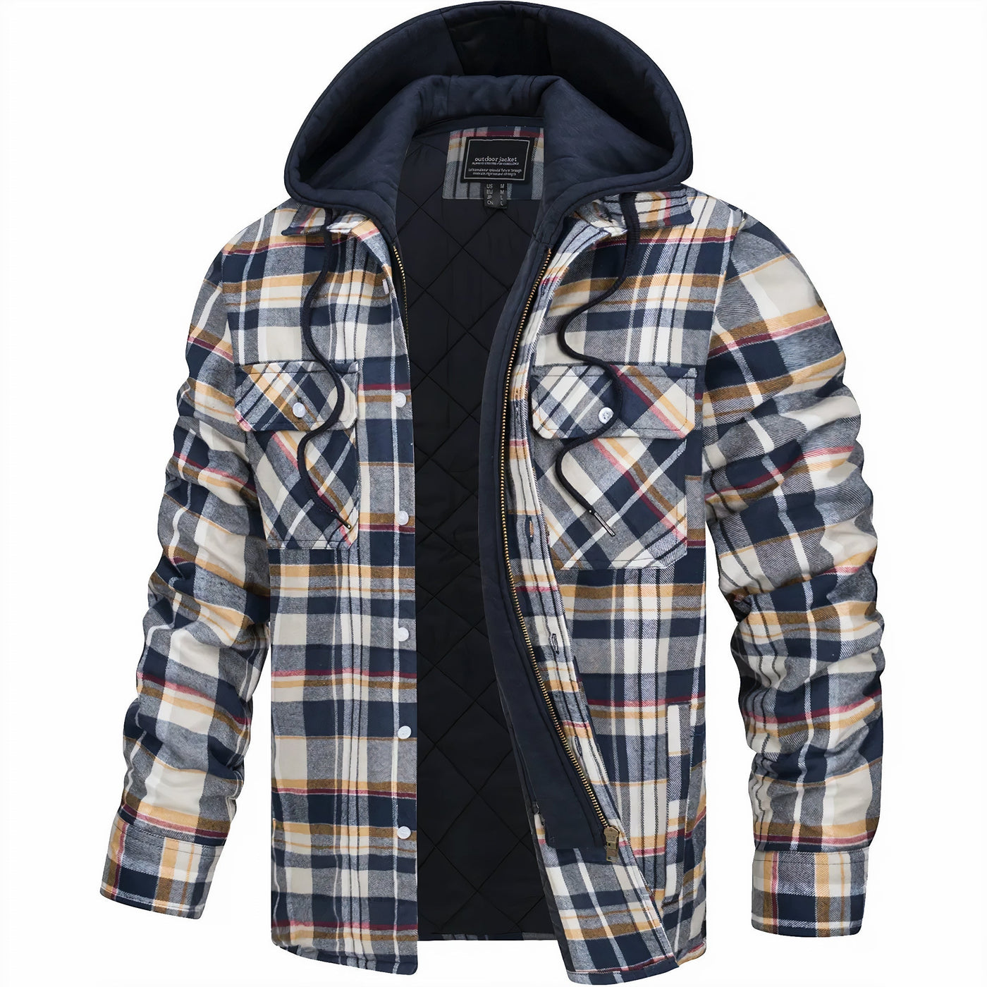 Kapuzenjacke - Kariert - Gestepptes Innenfutter - Zip-Up Hoodie - Herrenjacke