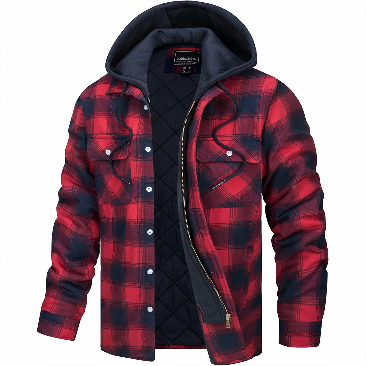 Kapuzenjacke - Kariert - Gestepptes Innenfutter - Zip-Up Hoodie - Herrenjacke