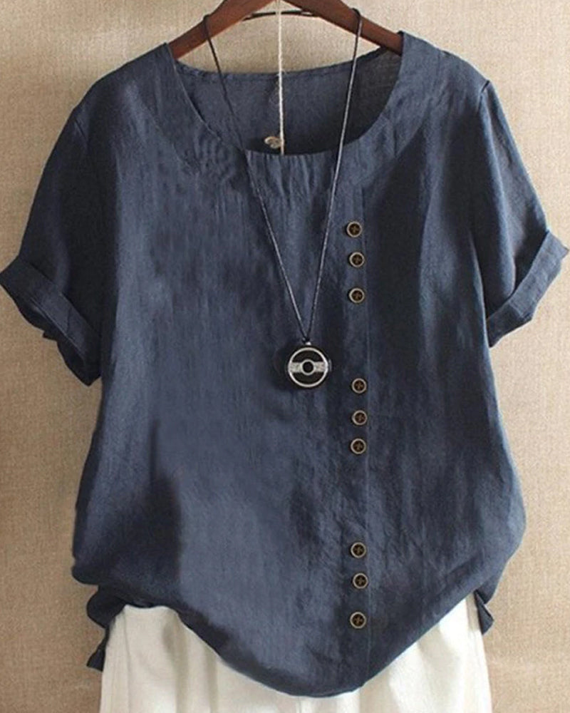 Leinenbluse – Weites, kurzärmeliges Leinen-T-Shirt für Frauen