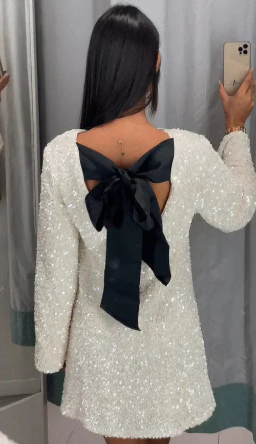 Paillettenkleid – Langärmliges, funkelndes Minikleid für Partys
