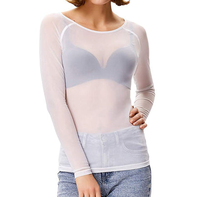 Durchsichtiges Langarm-Top - Schwarz - Weiß - Langarm-Top aus Mesh - Damenbekleidung