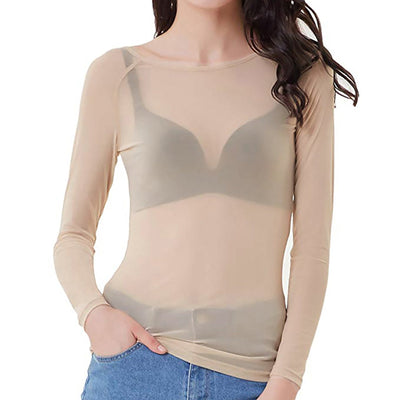 Durchsichtiges Langarm-Top - Schwarz - Weiß - Langarm-Top aus Mesh - Damenbekleidung