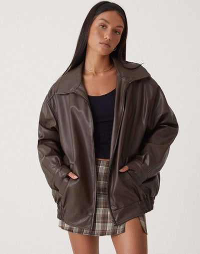 Kunstlederjacke | Oversize | Reißverschluss | Leder-Bomberjacke | Kunstlederjacke Damen