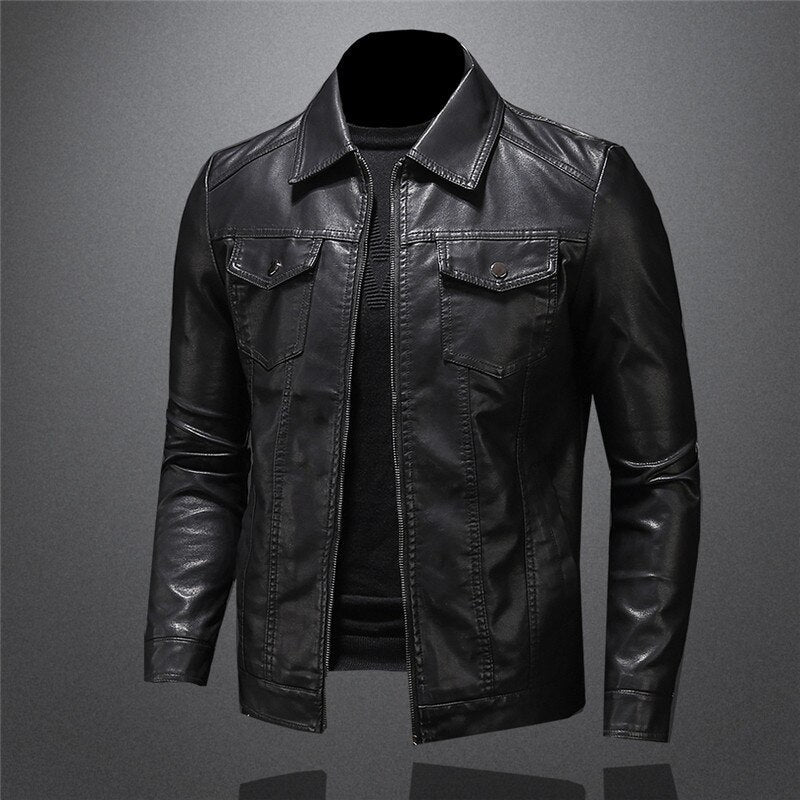 Lederjacke - Schwarz - Veganes Leder - Kunstlederjacke - Herrenjacke